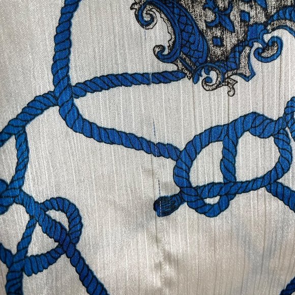 VTG Oscar de la Renta Expressions Woman's Sz 10 White & Blue Rope Satin Blouse - Picture 8 of 9